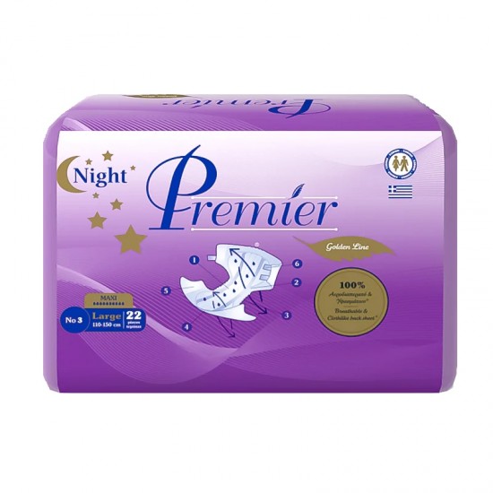 Πάνες Ακράτειας Premier Night Golden Line No3 Large 22 τεμάχια Πάνες Ακράτειας Premier Night Golden Line No3 Large 22 τεμάχια